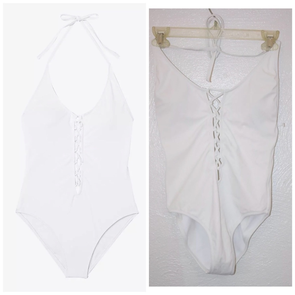 EXPRESS LACE UP 1 PIECE HALTER SWIMSUIT